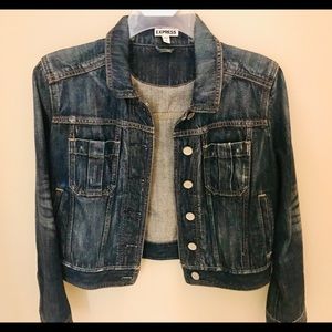 Cropped weathered denim jacket